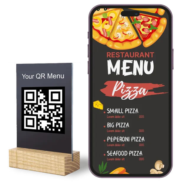 Guest scanning a QR code menu at a restaurant table with a smartphone